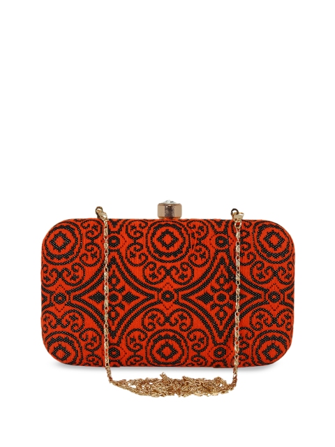 

Anekaant Black & Orange Textured Clutch