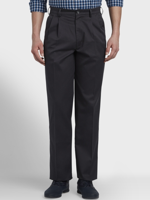 ColorPlus Men Grey Regular Fit Solid Regular Trousers