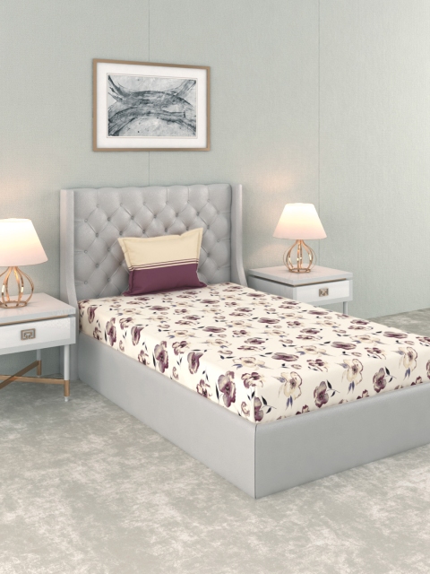 

Trident Cream-Coloured Floral 120 TC Cotton 1 Single Bedsheet with 1 Pillow Cover