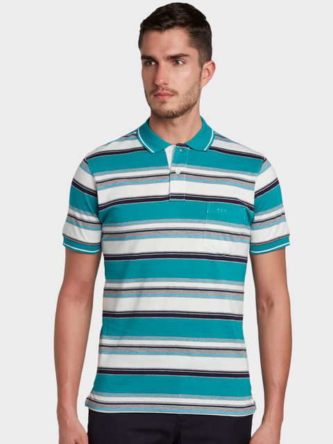 

ColorPlus Men Green & White Striped Polo Collar T-shirt