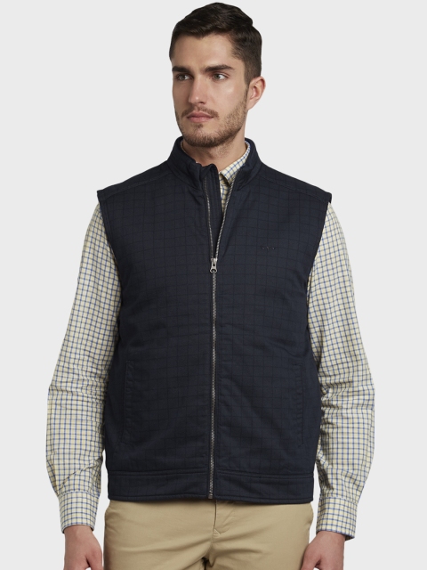 

ColorPlus Men Navy Blue Checked Padded Jacket