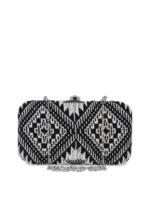 

Anekaant Black & White Woven Design Box Clutch