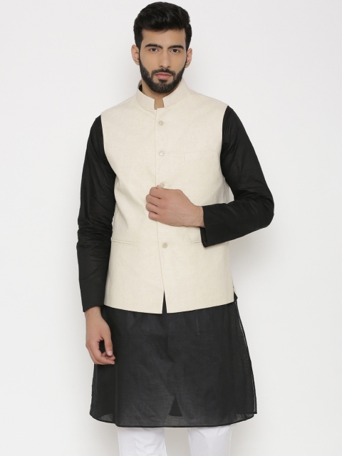 

Wintage Men Off-White Solid Woven Nehru Jacket