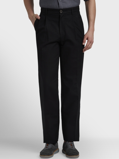

ColorPlus Men Black Solid Regular Trousers
