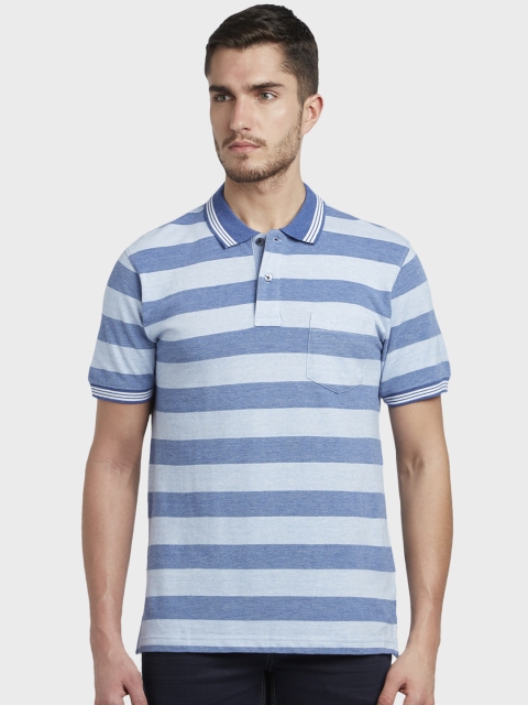 

ColorPlus Men Blue Striped Polo Collar T-shirt