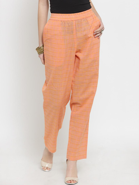 

Kiaasa Women Orange Regular Fit Checked Peg Trousers