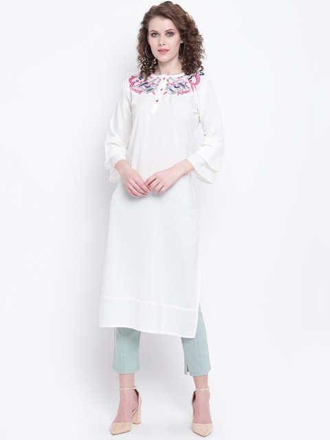 

Napra Women White Floral Yoke Design Straight Kurta