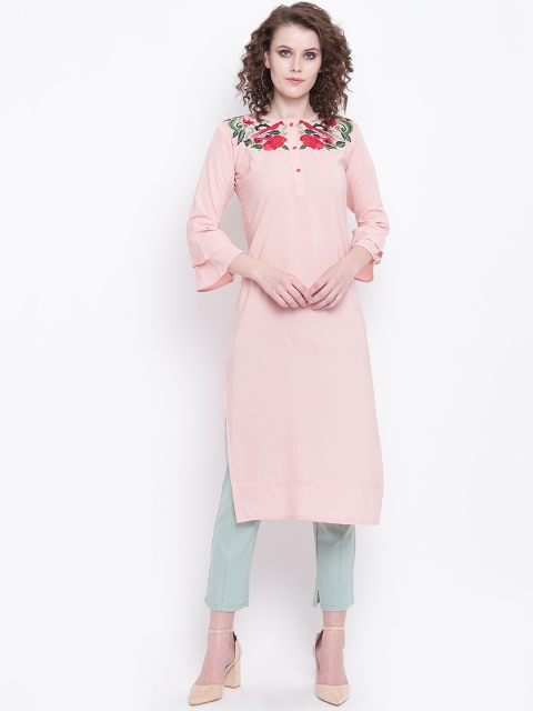 

Napra Women Peach-Coloured Embroidered Straight Kurta