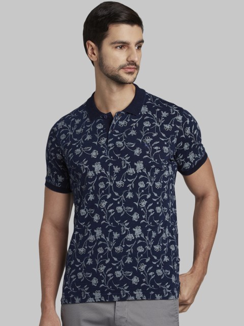 

Parx Men Blue Printed Polo Collar T-shirt
