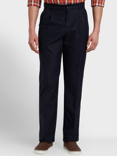 

ColorPlus Men Navy Blue Regular Fit Self Design Regular Trousers