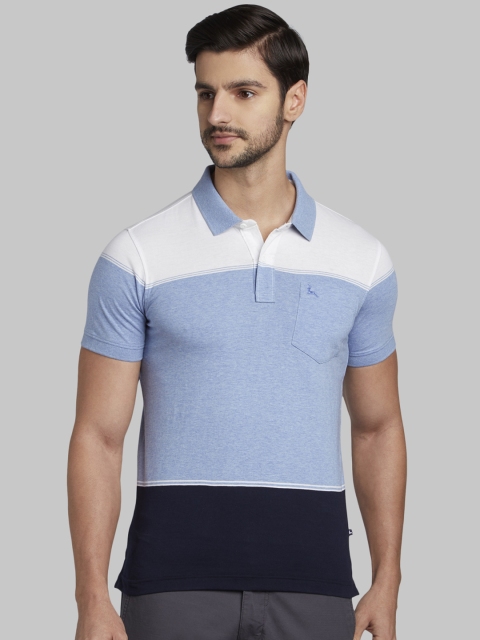 

Parx Men Blue Colourblocked Polo Collar T-shirt
