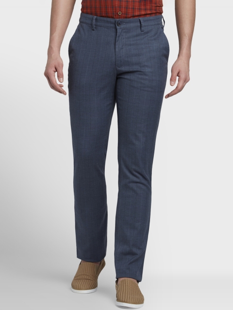 

ColorPlus Men Blue Regular Fit Checked Formal Trousers