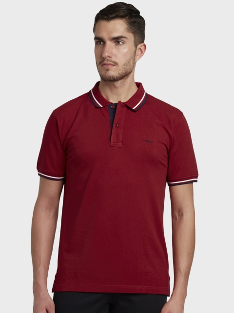 

ColorPlus Men Red Striped Polo Collar T-shirt