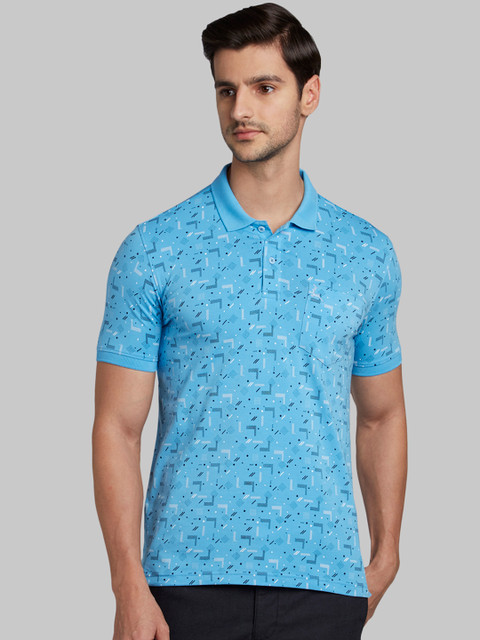 

Parx Men Blue Printed Polo Collar T-shirt