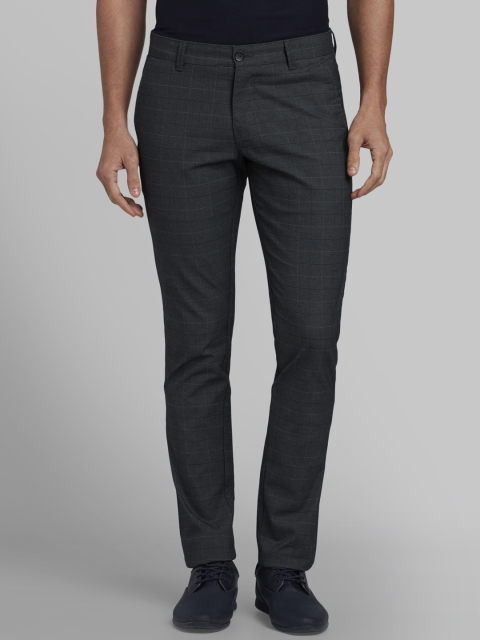 

Parx Men Grey Tapered Fit Checked Formal Trousers
