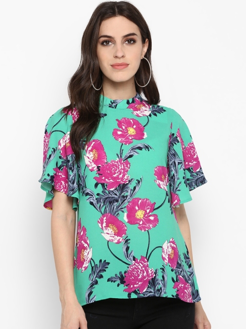 

MIAMINX Women Green & Pink Printed A-Line Top