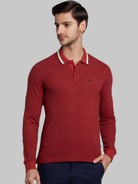 

Parx Men Red Printed Polo Collar T-shirt