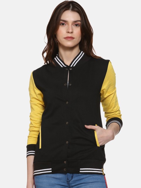 

Campus Sutra Women Black Solid Varsity Jacket