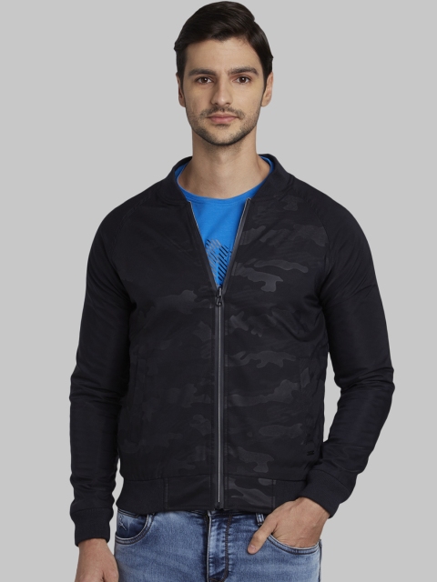 

Parx Men Navy Blue Camouflage Printed Bomber Jacket