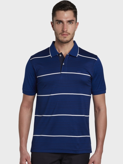 

ColorPlus Men & White Blue Striped Polo Collar T-shirt