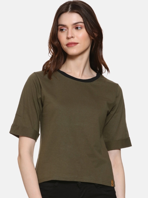 

Campus Sutra Women Olive Green Solid Top
