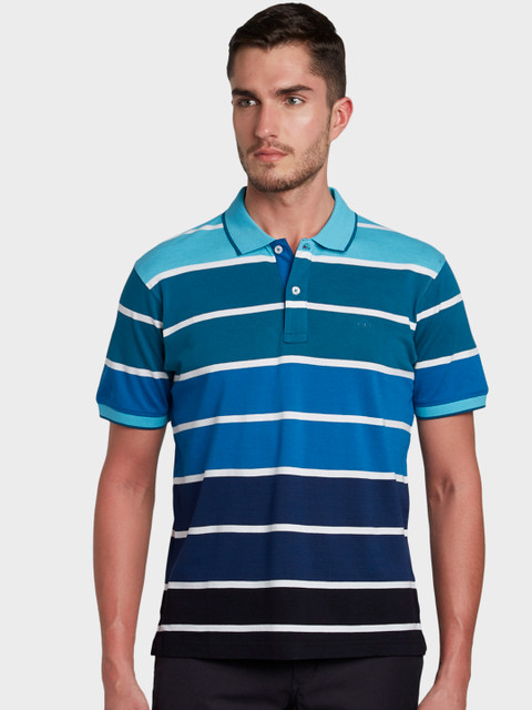 

ColorPlus Men Blue & White Striped Polo Collar T-shirt