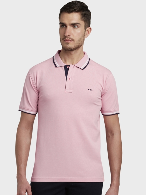 ColorPlus Men Pink Solid Polo Collar T-shirt