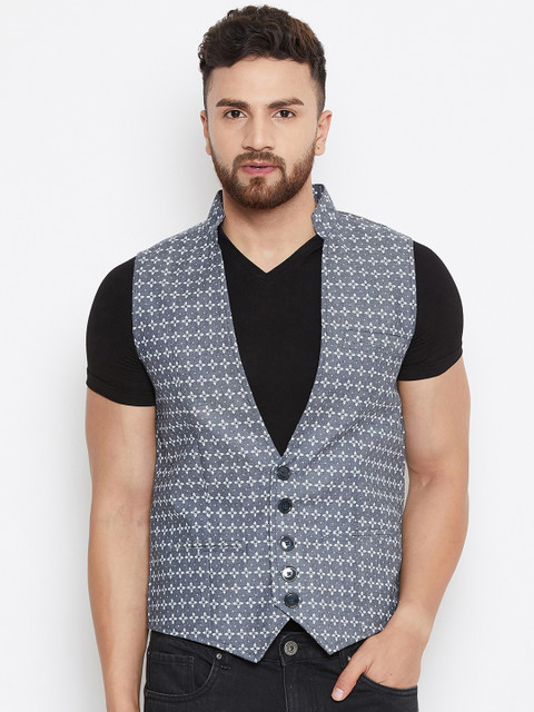 

even Men Grey Printed Woven Waistcoat