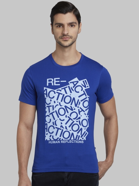 

Parx Men Blue Printed Round Neck T-shirt