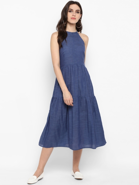 

MIAMINX Women Blue Tiered Fit and Flare Dress