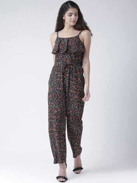 

Texco Women Black & Orange Floral Printed Layered Basic Jumpsuit
