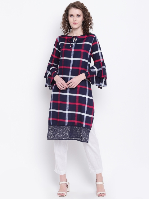 

Napra Women Blue Checked Straight Kurta