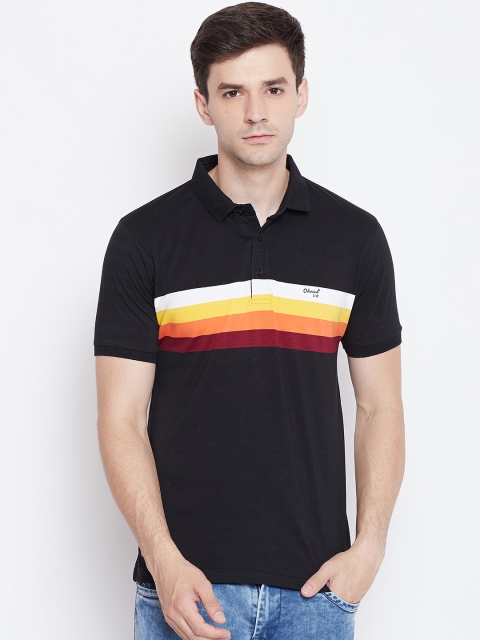 

Okane Men Black Striped Polo Collar Regular Fit T-shirt