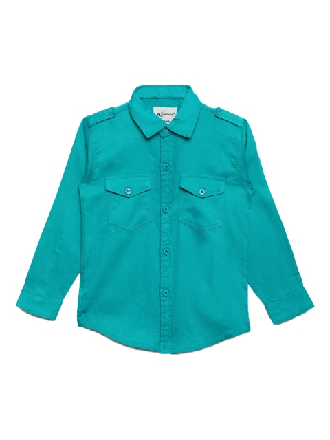 

Aj DEZInES Boys Teal Green Regular Fit Solid Casual Shirt