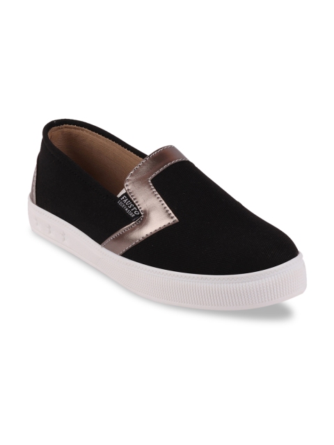 

FAUSTO Women Black & Champagne Colourblocked Slip-On Sneakers