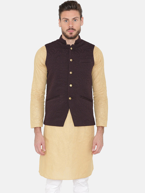 

Wintage Men Purple Woven Design Nehru Jacket