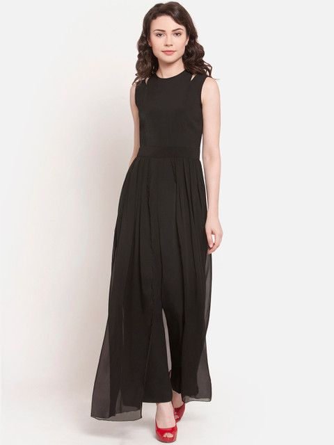 

MARTINI Women Black Cut Shoulder Georgette Overlay Jumpsuit