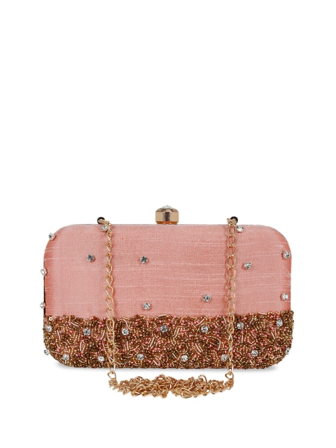 

Anekaant Peach-Coloured & Gold-Toned Embellished Embellished Box Clutch