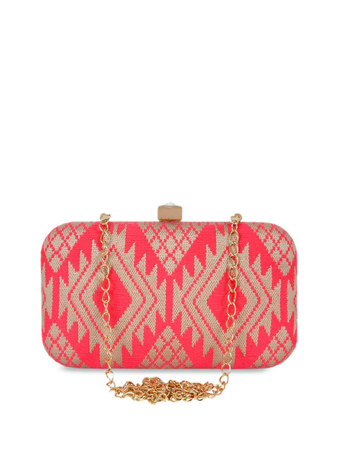 

Anekaant Pink & Beige Embroidered Woven Design Clutch