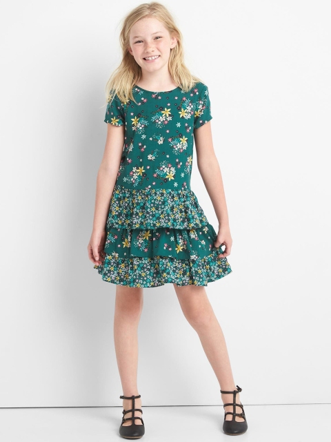 

GAP Girls Green Floral Tiered Dress