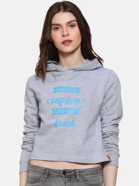 

Campus Sutra Women Grey Printed Hooded Sweatshirt