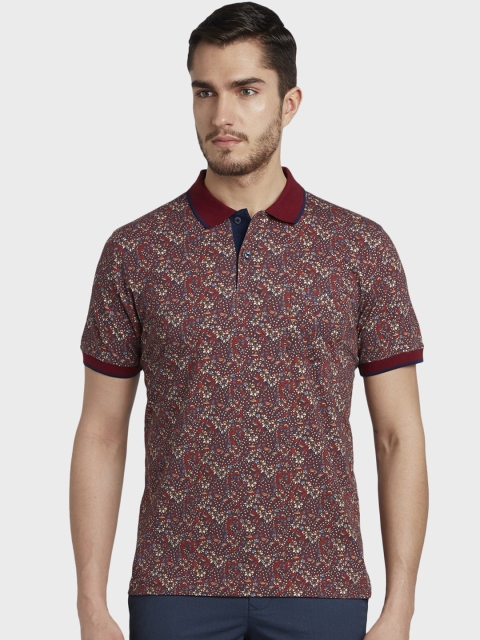 

ColorPlus Men Maroon & Beige Floral Printed Polo Collar T-shirt