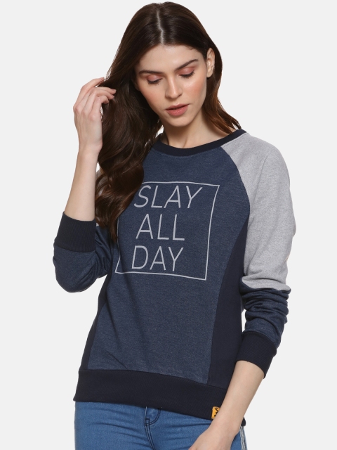 

Campus Sutra Women Blue Colourblocked Sweatshirt