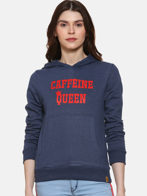 

Campus Sutra Women Blue Printed Hooded Sweatshirt