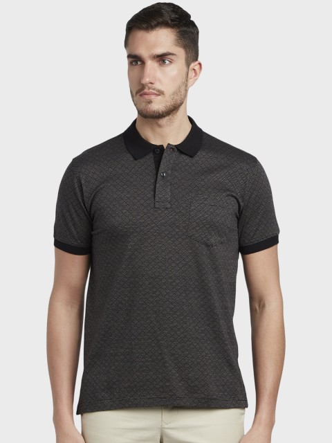 

ColorPlus Men Black Self Design Polo Collar T-shirt