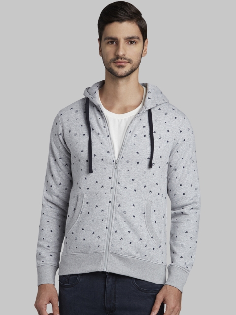

Parx Men Grey Printed Hooded Sweatshirt