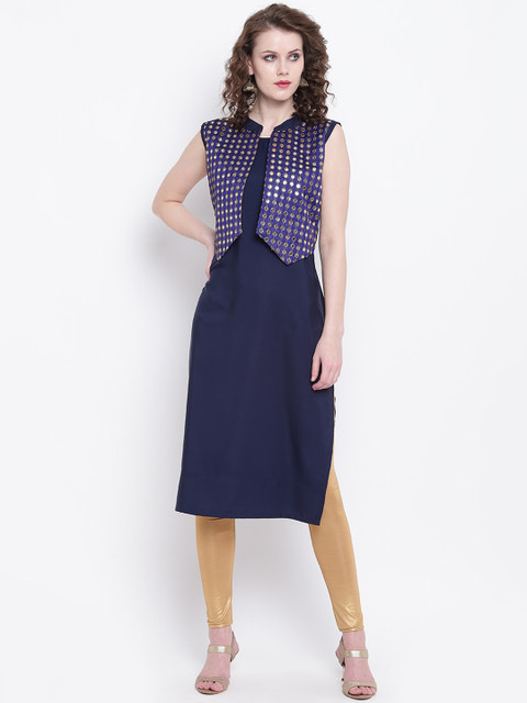 

Napra Women Navy Blue Embroidered Straight Kurta