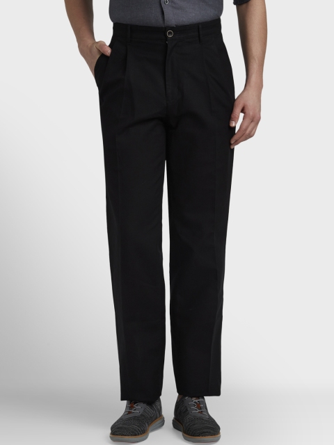 

ColorPlus Men Black Solid Regular Trousers