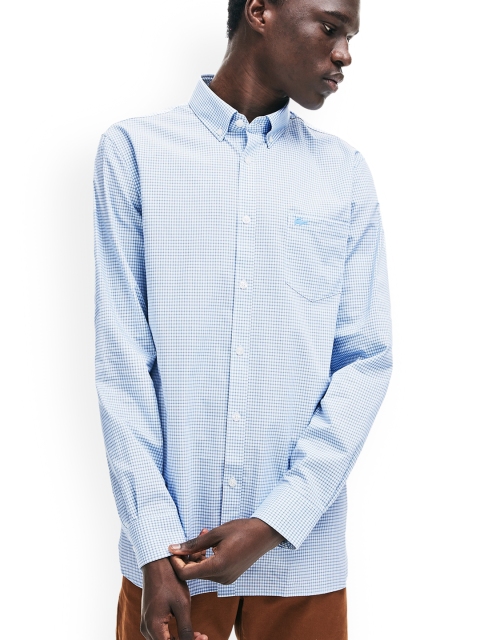 

Lacoste Men White & Blue Regular Fit Checked Casual Shirt
