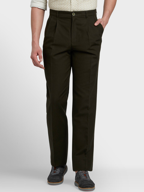 

ColorPlus Men Green Solid Regular Trousers